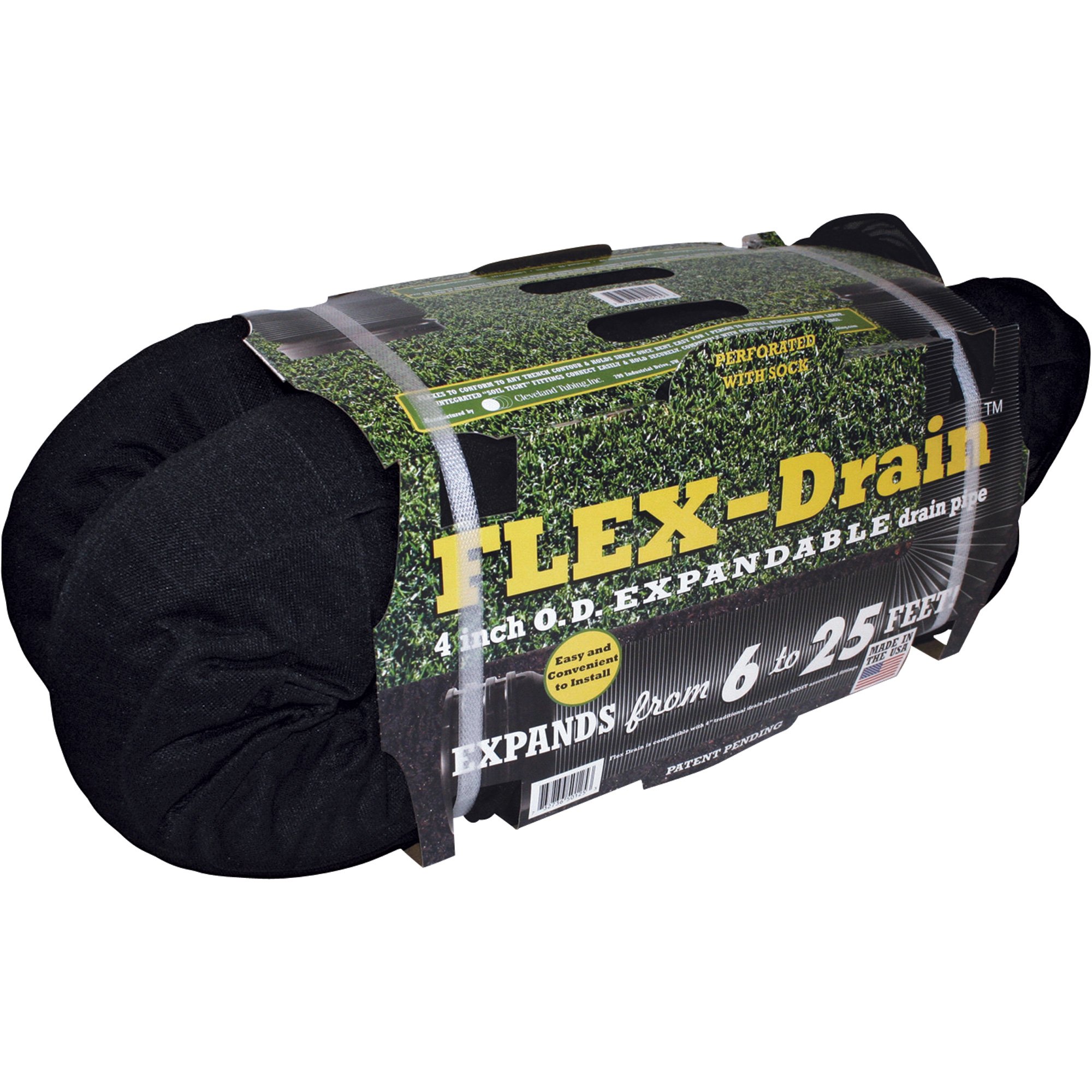 Perforated FLEX-DRAIN Pipe with Sock — 4in. x 25ft.